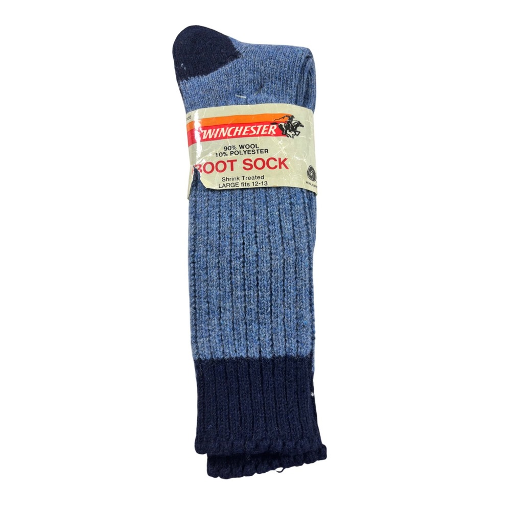 VTG Winchester Boot Socks Mens Large 12-13 Blue Wool Blend Heavy Duty Ribbed USA